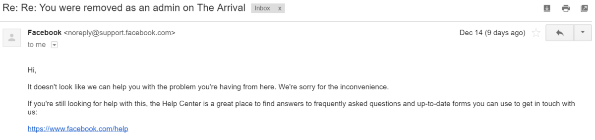 Facebook email on removal