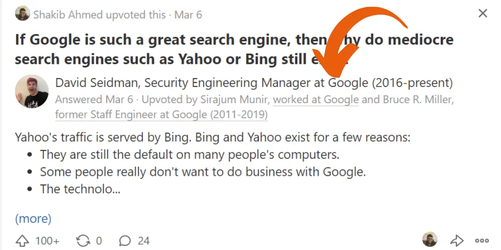Google employee on Quora