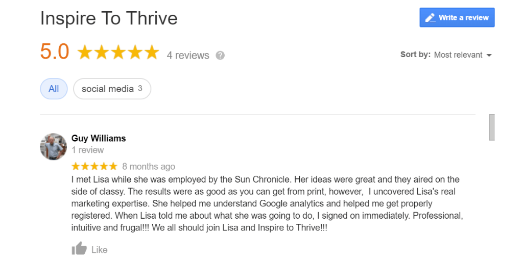 inspire to thrive reputation google review