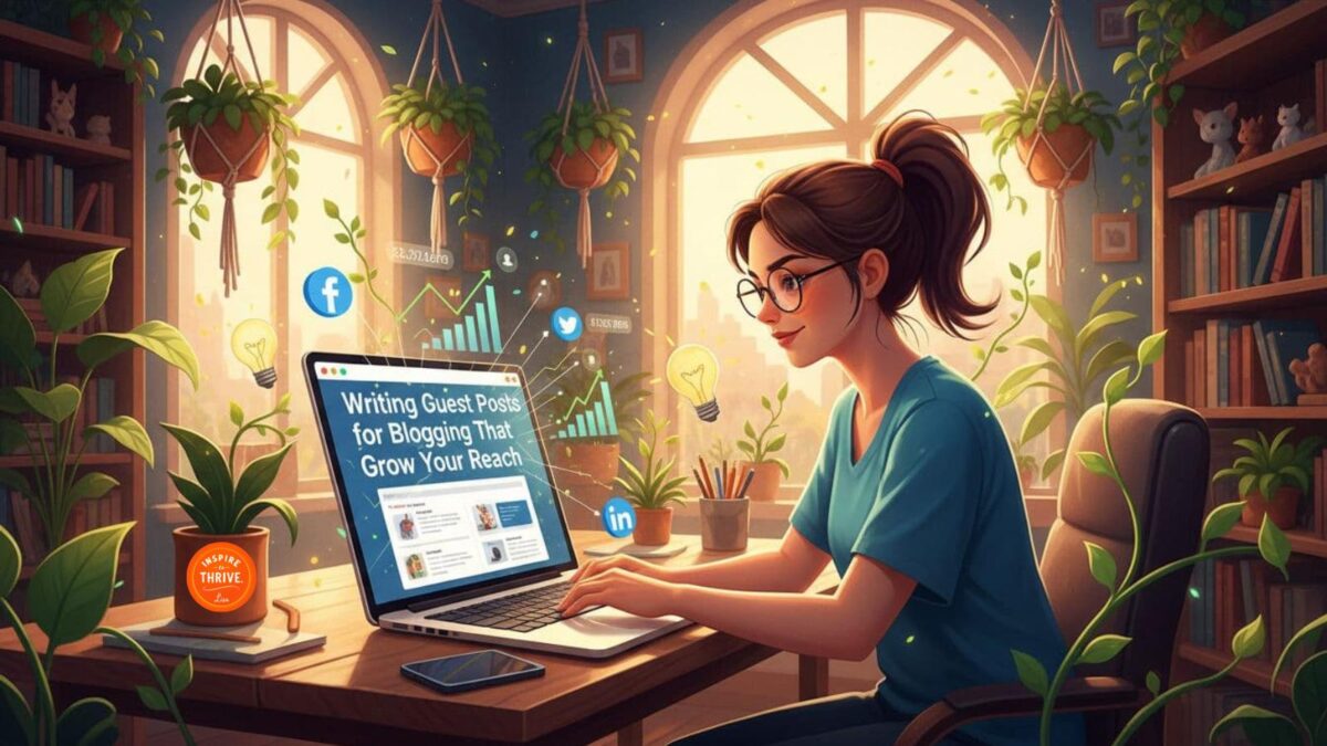 young female blogger writing guest post for blogging