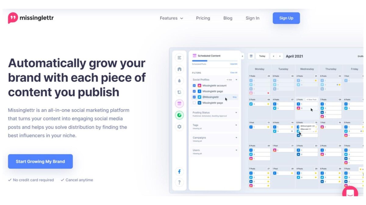 missinglttr vs. agorapulse sample schedule from MissingLettr
