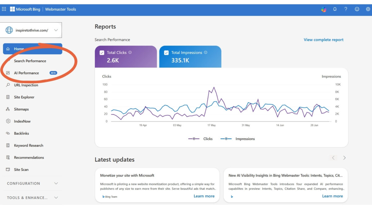 New updated Bing webmaster tools
