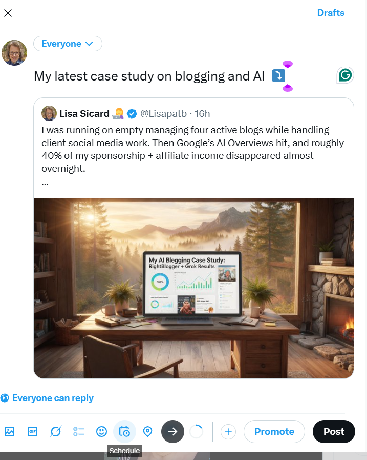 an example of scheduling a repost on X
