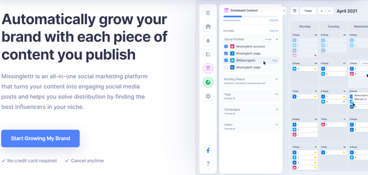 Missinglettr helps you grow your brand by scheduling social media posts