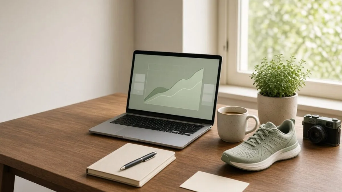 Affiliate marketing details across fields shown on a laptop earnings chart.