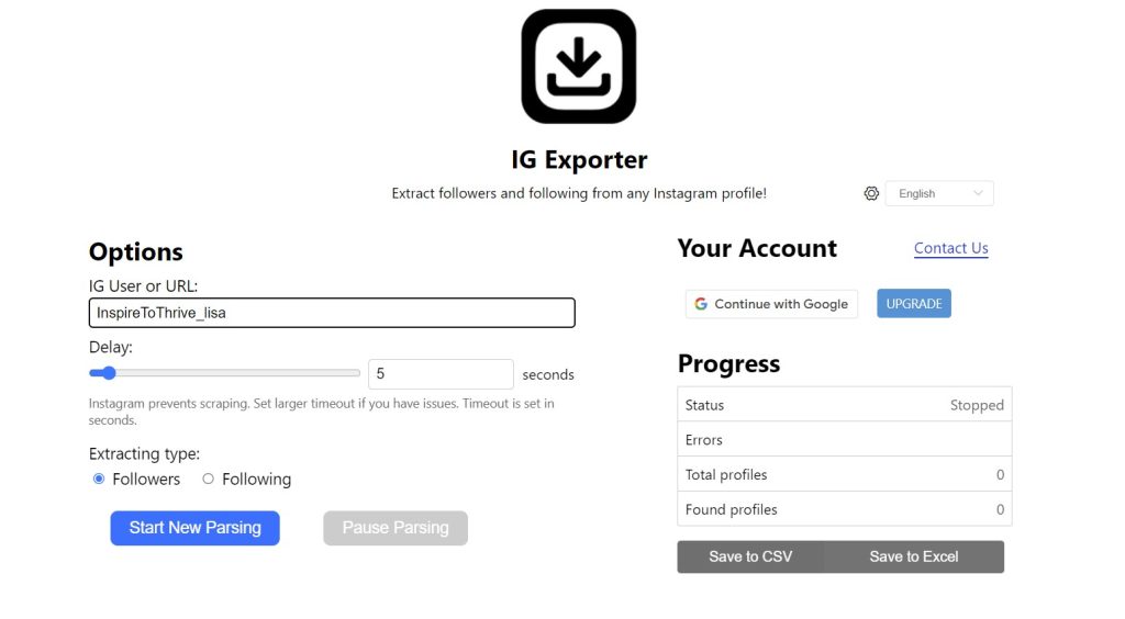 IG followers export tool