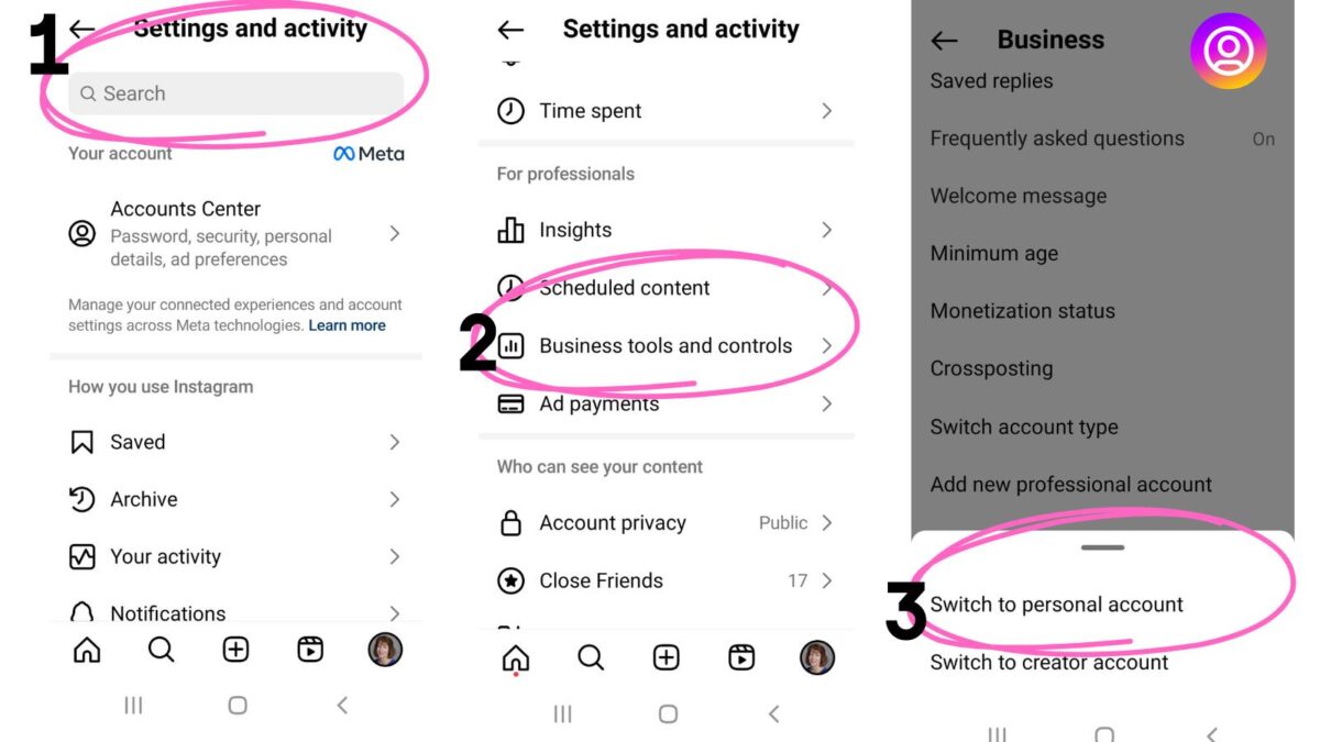 how to switch back to personal account