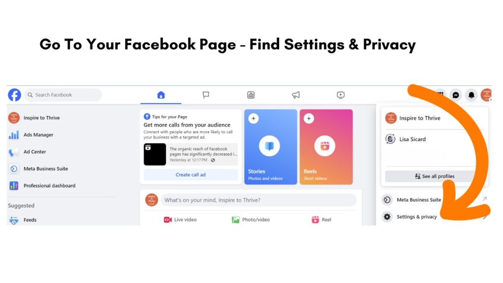 go to facebook page settings and privacy