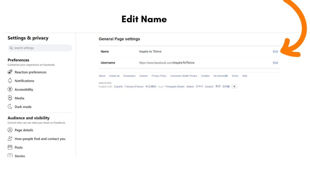 edit the name of the page