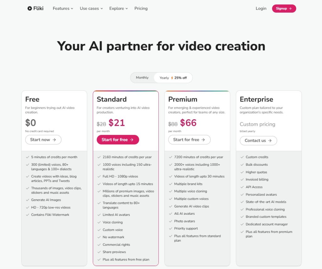 fliki ai pricing