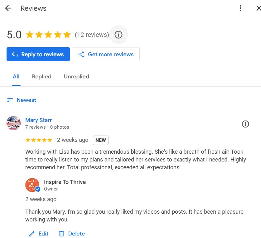 inspire to thrive google reviews showing the latest one inspire to thrive google reviews showing the latest one