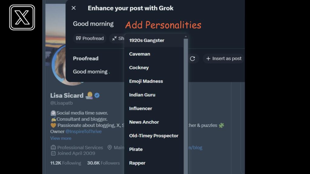 use Grok AI to inject personalities 