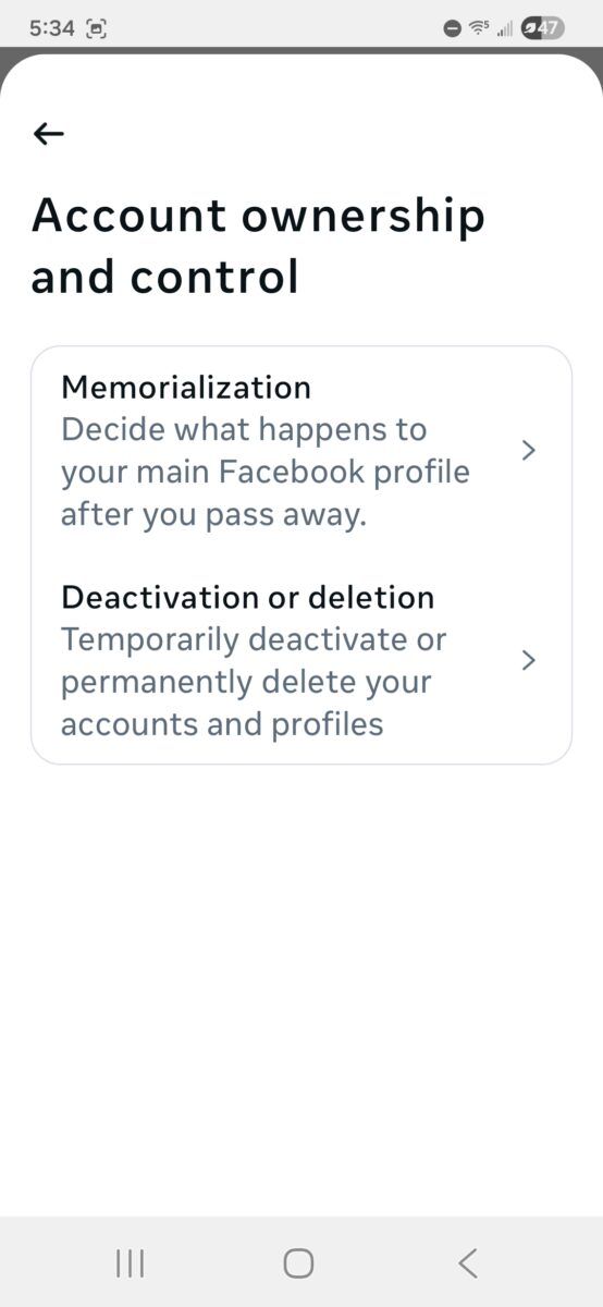 delete facebook option delete option
