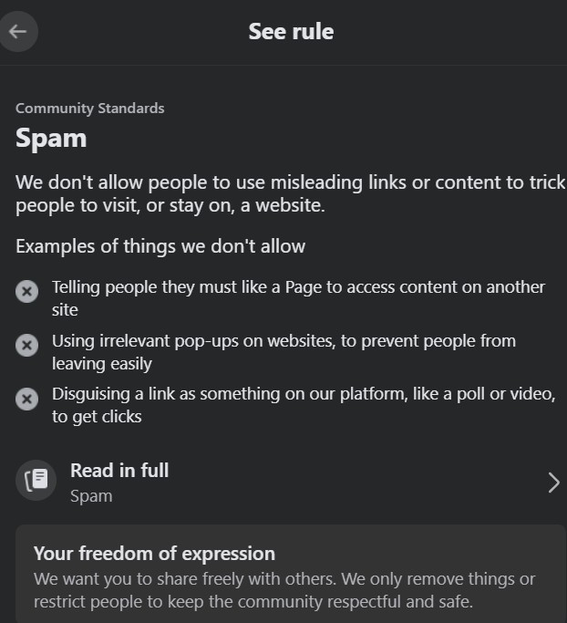 facebook considers it spam