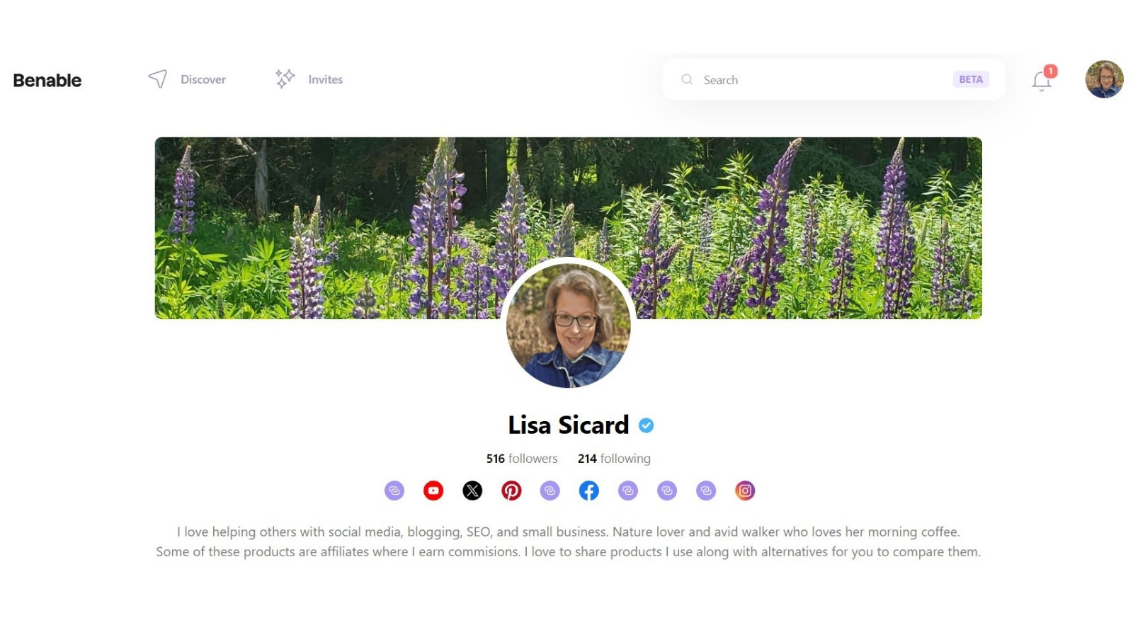Lisa Sicard profile on Benable