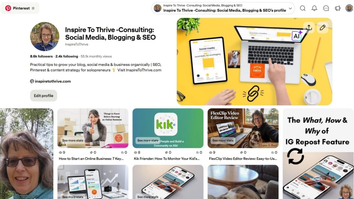 an example of Inspire To Thrive Pinterest account 