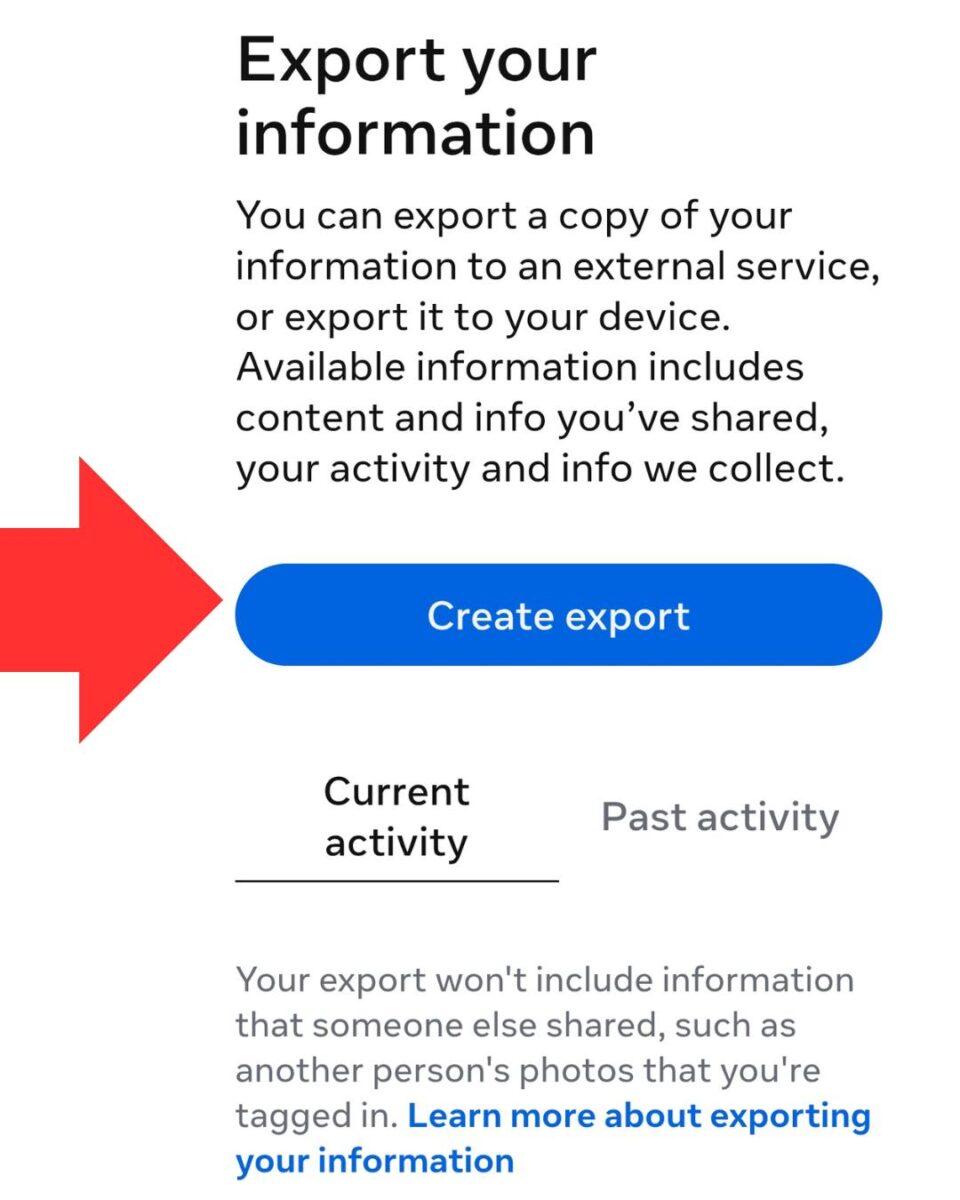 create report to export your information Create report to export your Instagram information.