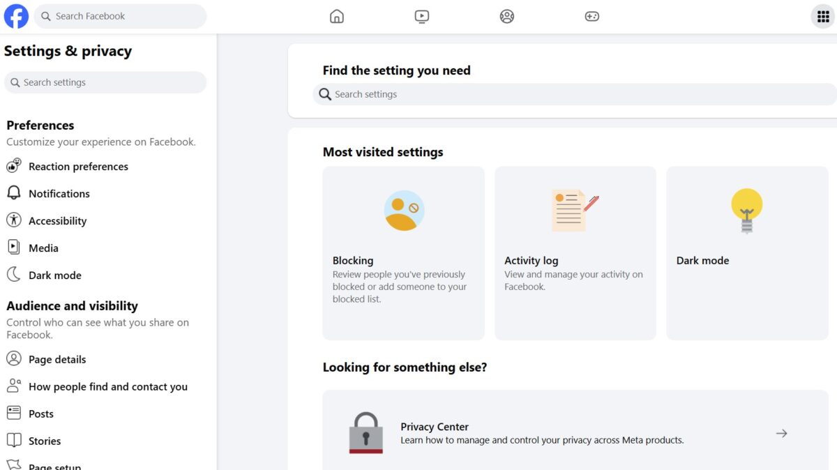 new facebook settings menu