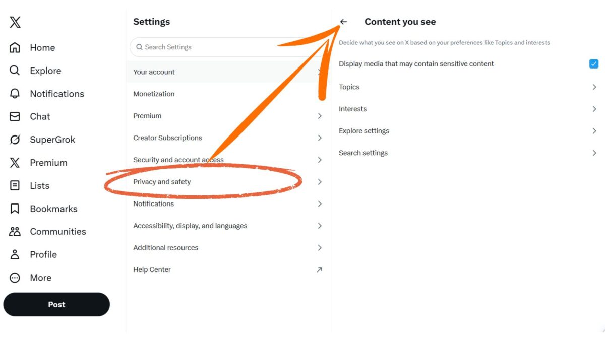 how to change your settings to see content on x 
