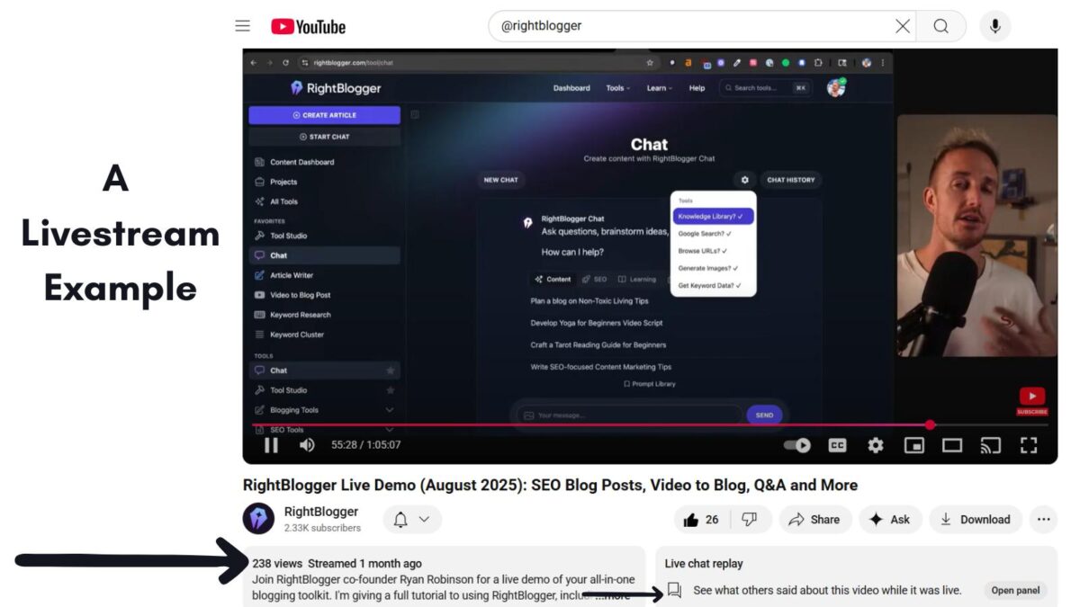 a livestream example with livestream views