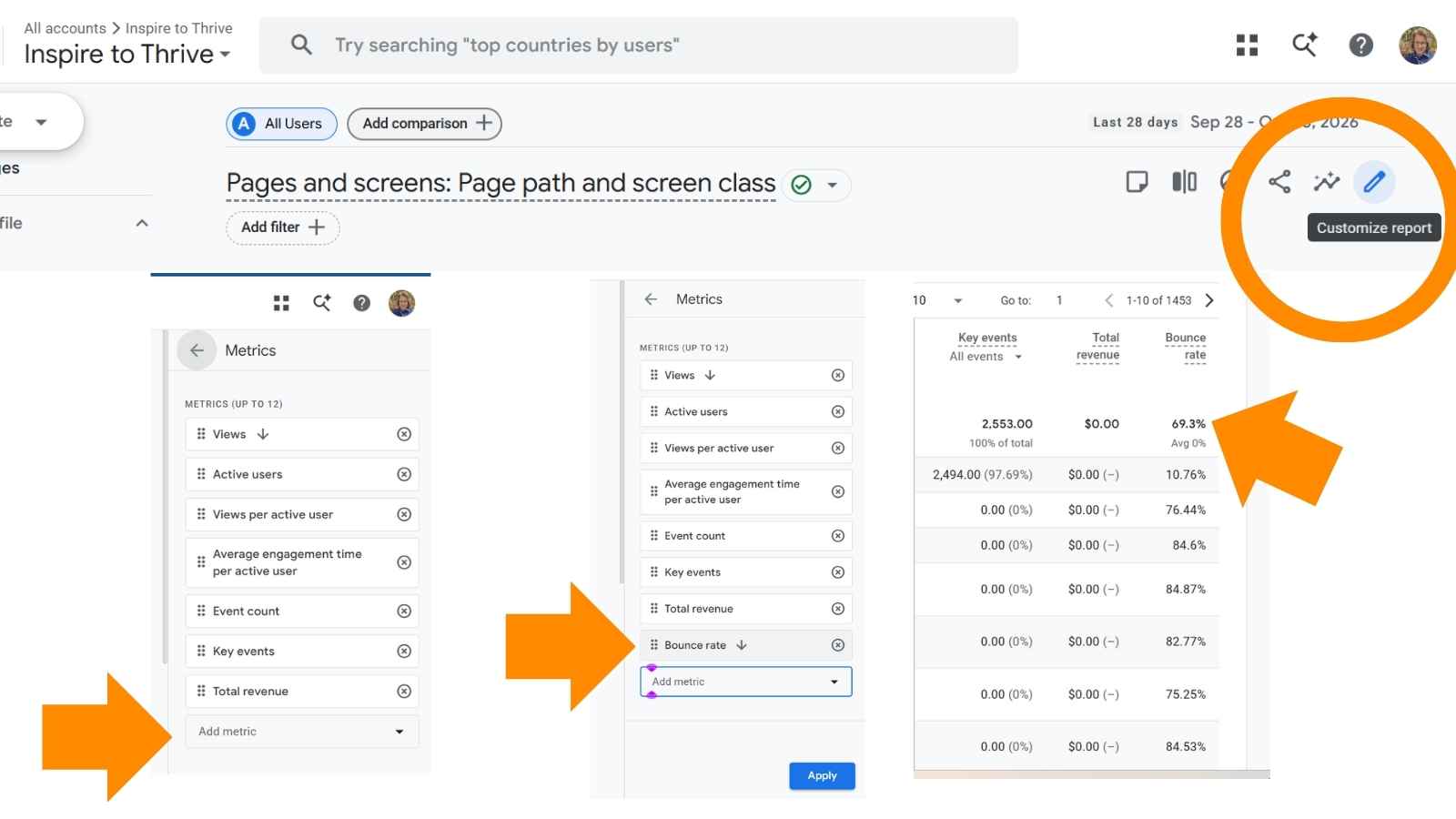a screenshot of how to add bounce rate to your GA4. a screenshot of how to add bounce rate to your GA4.