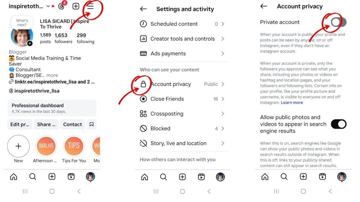steps t make your instagram account private 