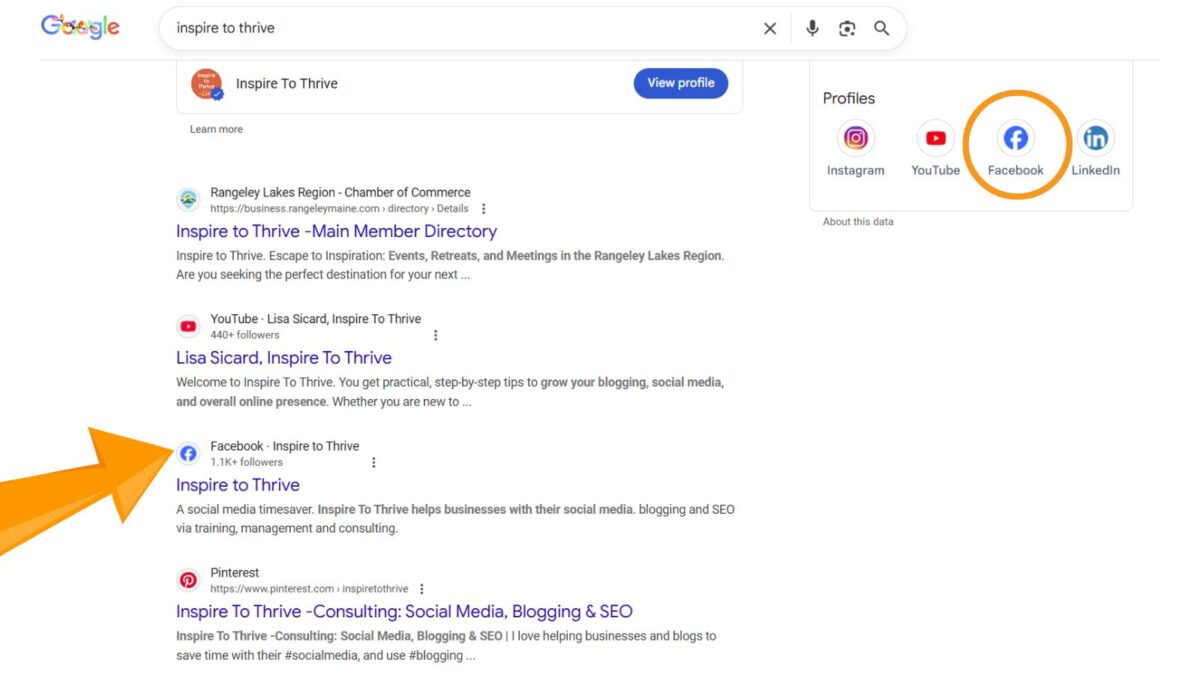 facebook page showing up on google example of Facebook page on Google search