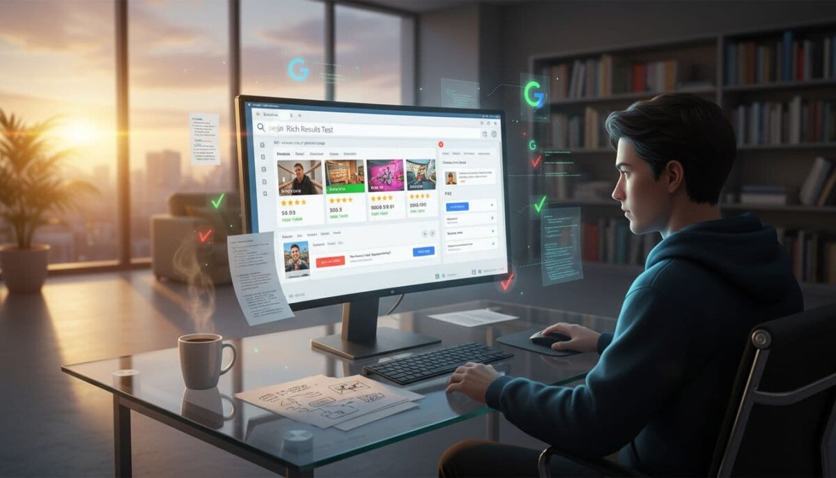 Test the URL in Google’s Rich Results Test. A developer is testing the URL in Google’s Rich Results Test.
