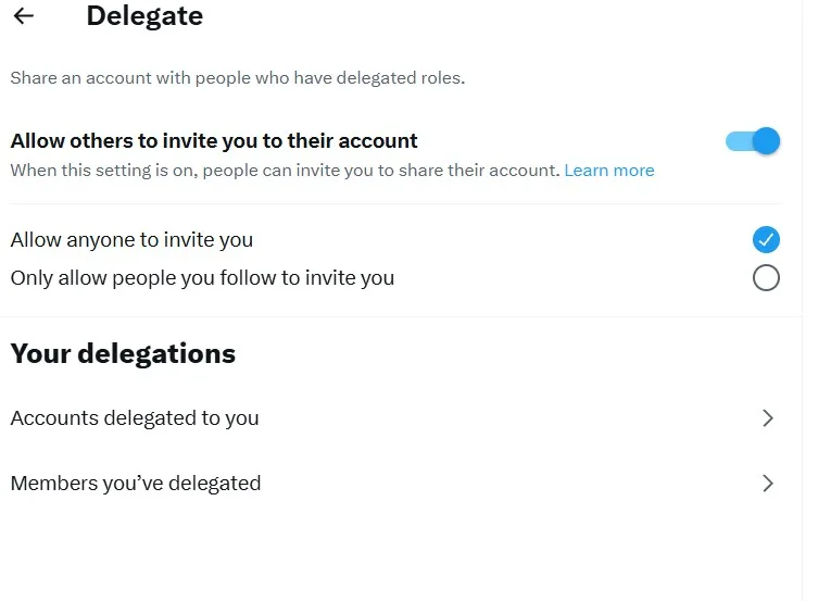 Where you can see delegate accounts on X