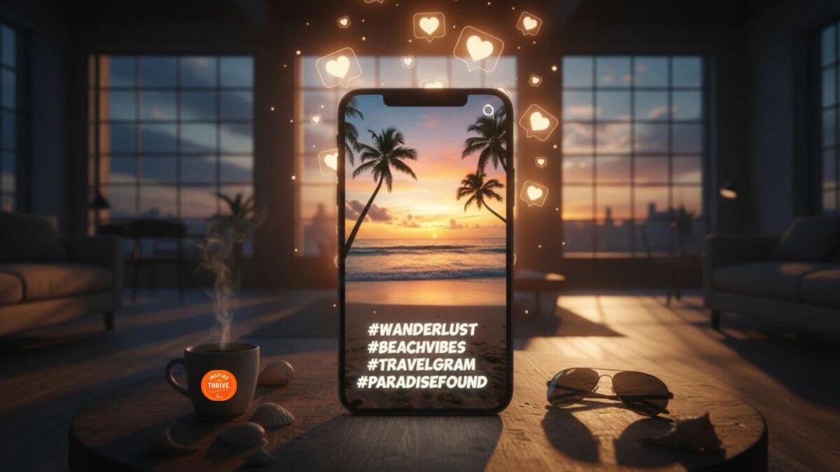 glowing smartphone with 5 hashtags per post on Instagram