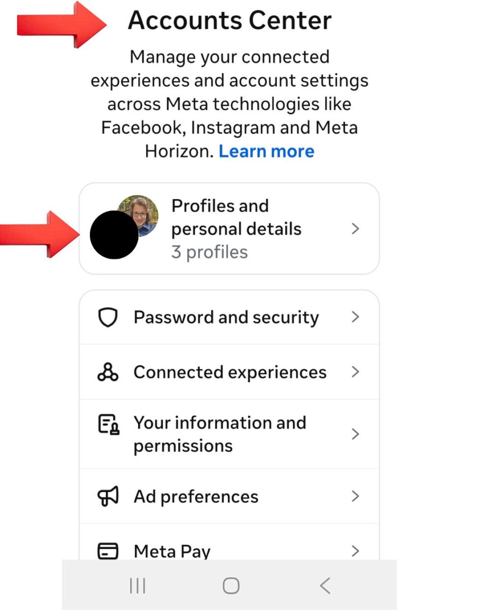 accounts center 1st step Download your information screen in Instagram Accounts Center with request download button.