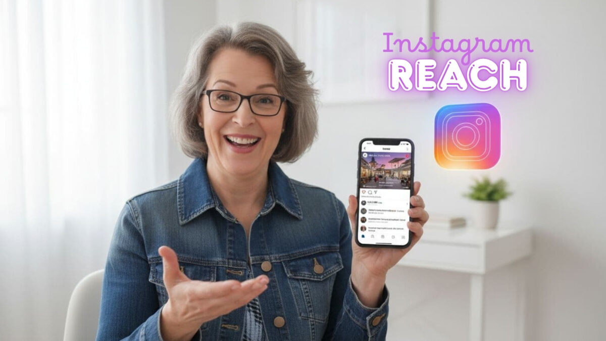 Lisa Sicard of Inspire To Thrive showcasing Instagram Reach on her cellphone.