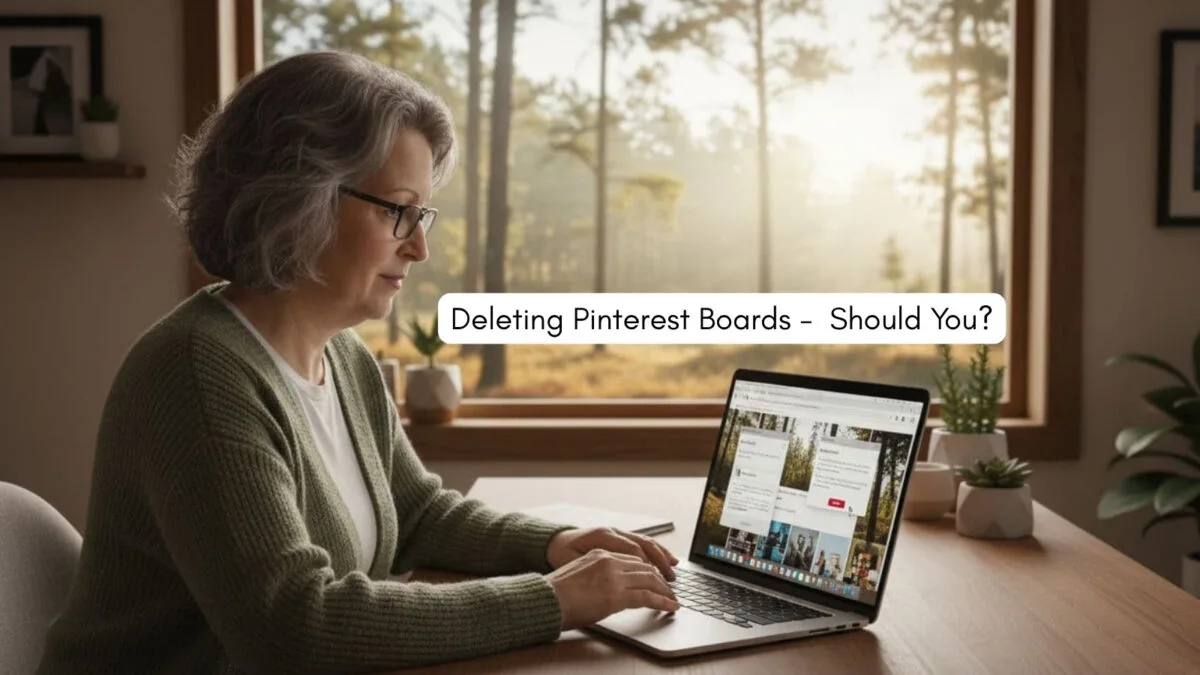 a picture of Lisa deleting Pinterest boards asking if you should delete them