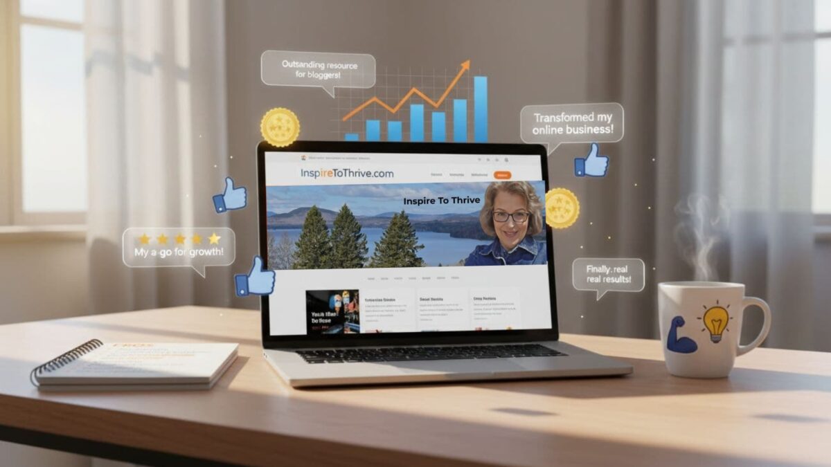 a website audit of Inspire To Thrive on a laptop on a desk in an office