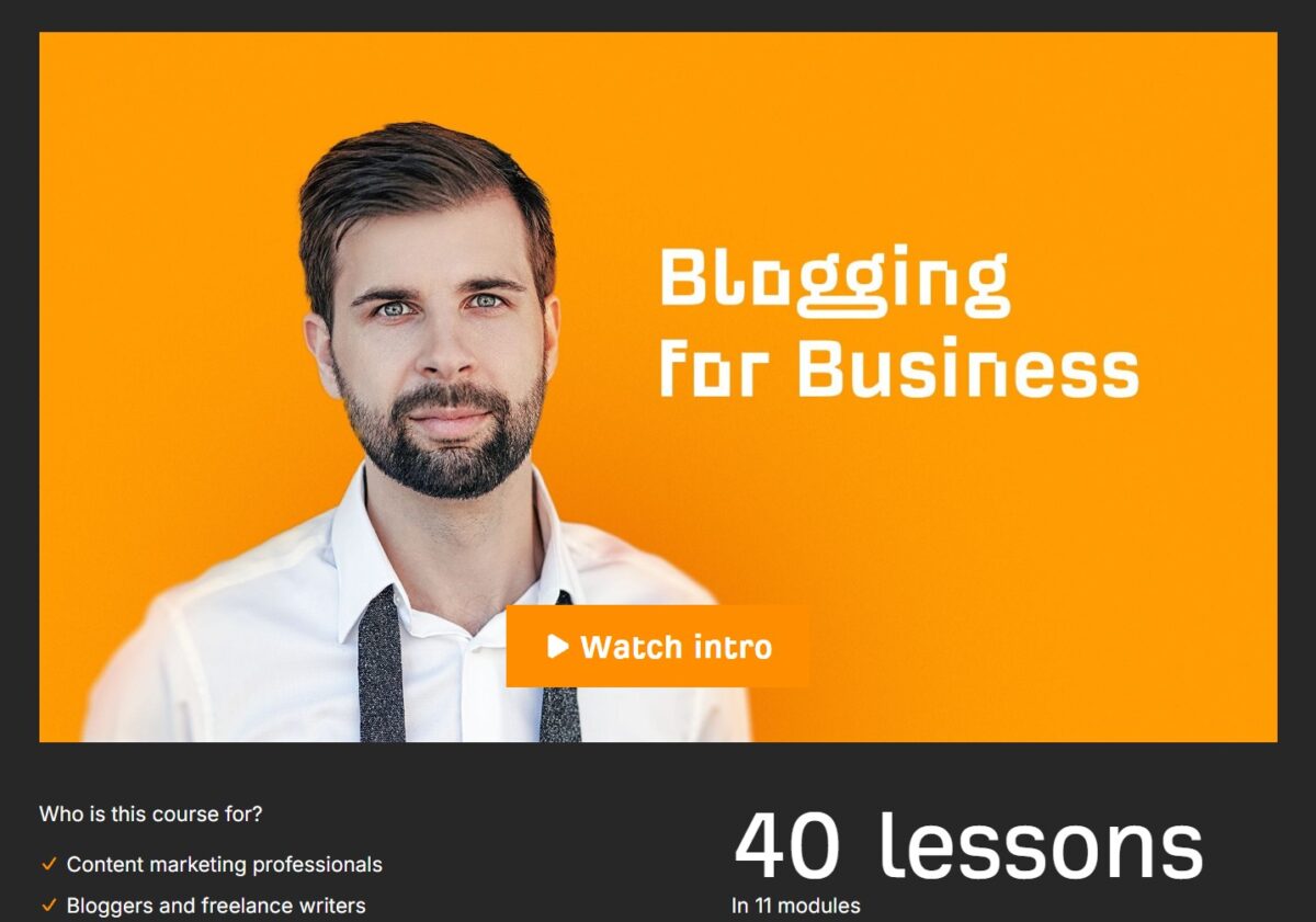 Ahrefs blogging for business course shown with a man with a mustache and beard