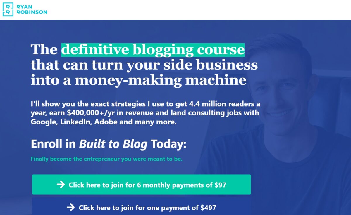 Ryan Robinson, founder of Built to Blog course for new bloggers