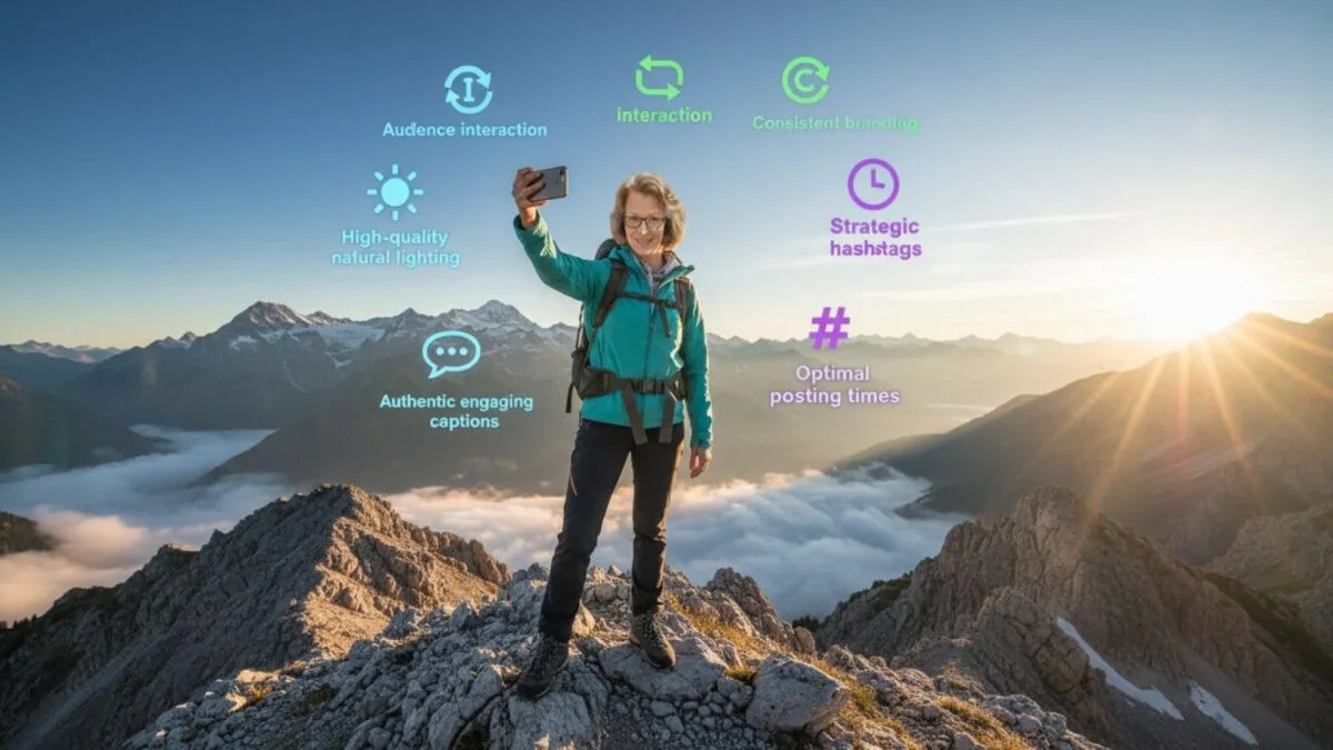 Social media best practices featuring Lisa of Inspire To Thrive on a walk in the mountains of Maine.