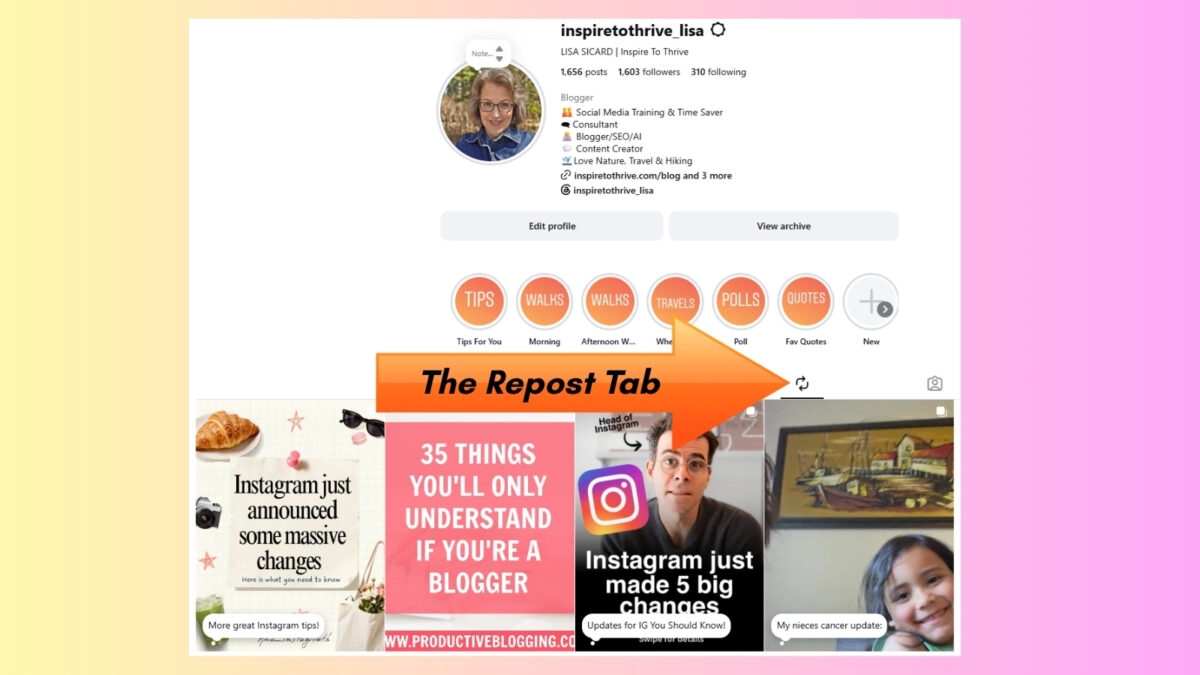 What the Instagram repost tab looks like.