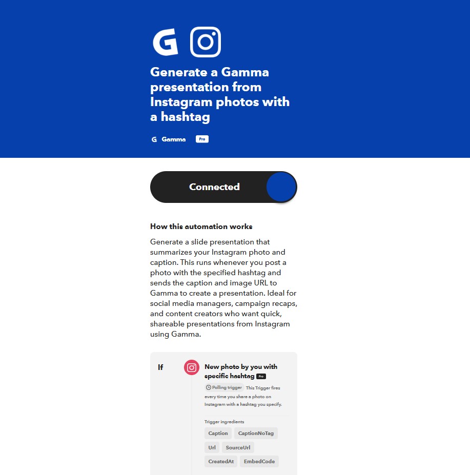 A new AI applet for a gamma applet from Instagram photos.