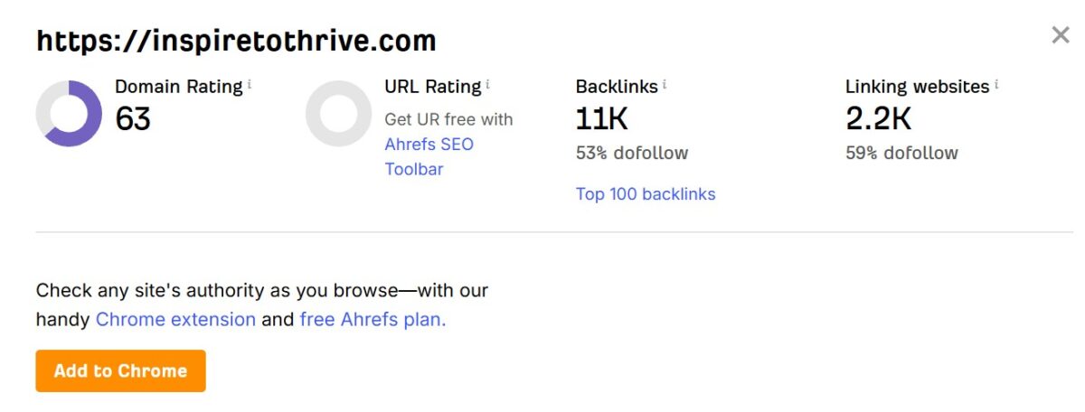 Inspire to thrive's DA ranking authority after deleting old blog posts