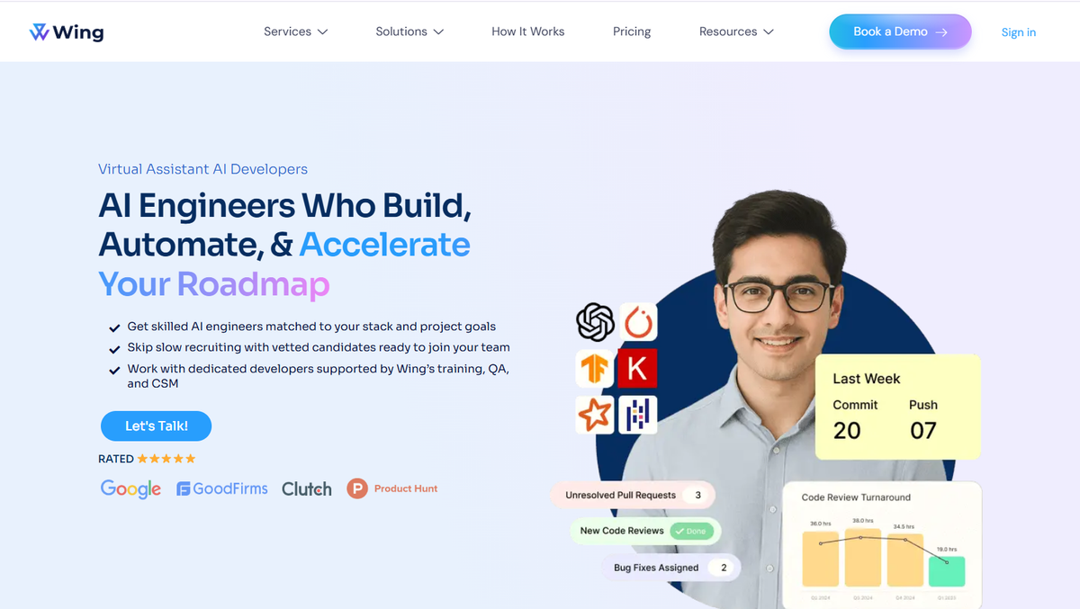 Wing Assistant managed platform to hire an AI developer