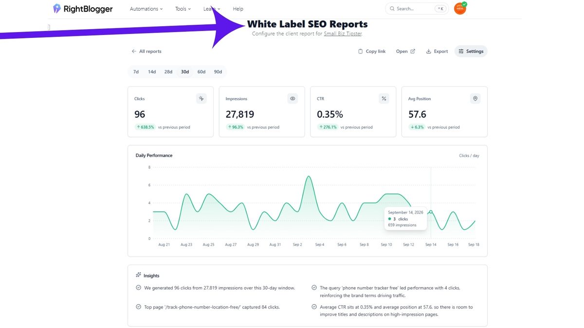 Read the SEO reports that the RightBlogger Ai agent provides.